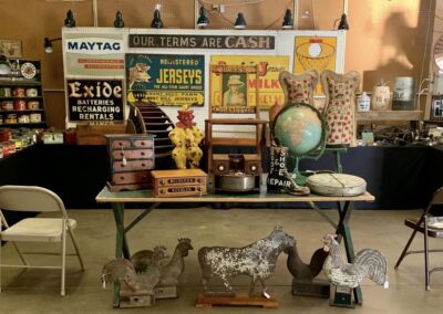 Vintage advertising signs and antique memorabilia display